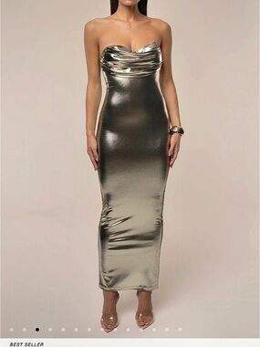 Jluxlabel Light Gold Visions Of You Midi Dress Gold Medium NWT